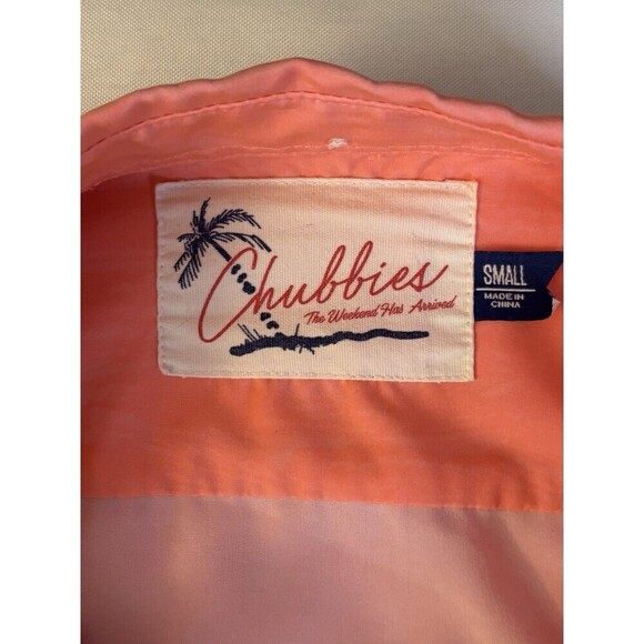 CHUBBIES Short Sleeve Button Down Shirt Men Small Salmon Performance Beach - Picture 2 of 11